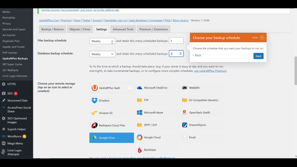 Backup WordPress Site Interval